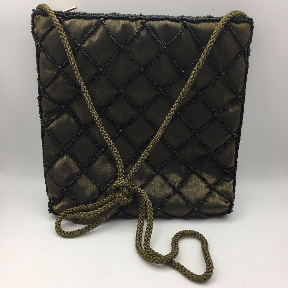 Vintage Mark Handbags & Accessories Green Silk Beaded Purse Prom Evening Bag